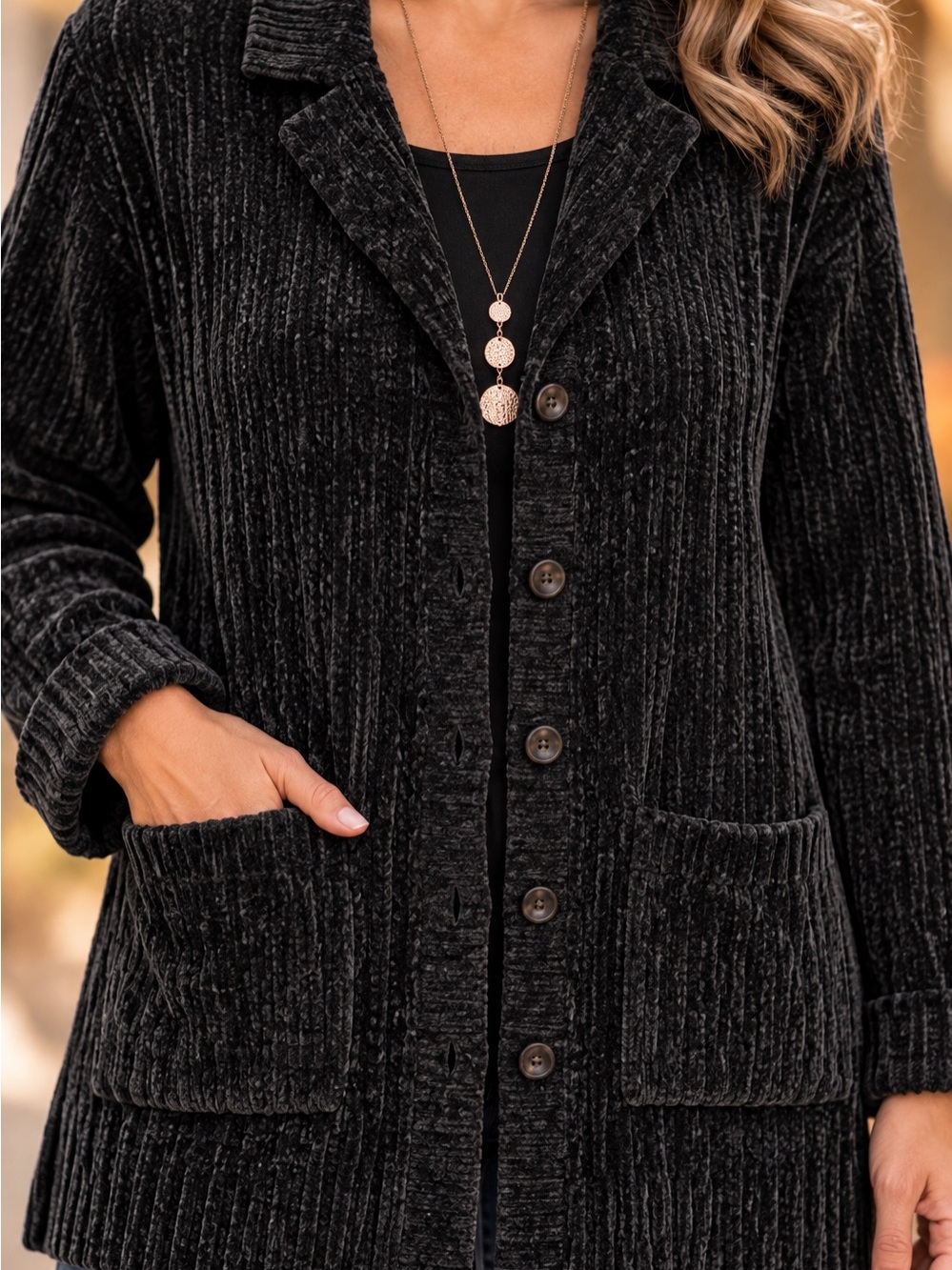 Denim&Co Black Ribbed Velvet Open-Front Cardigan size 1X